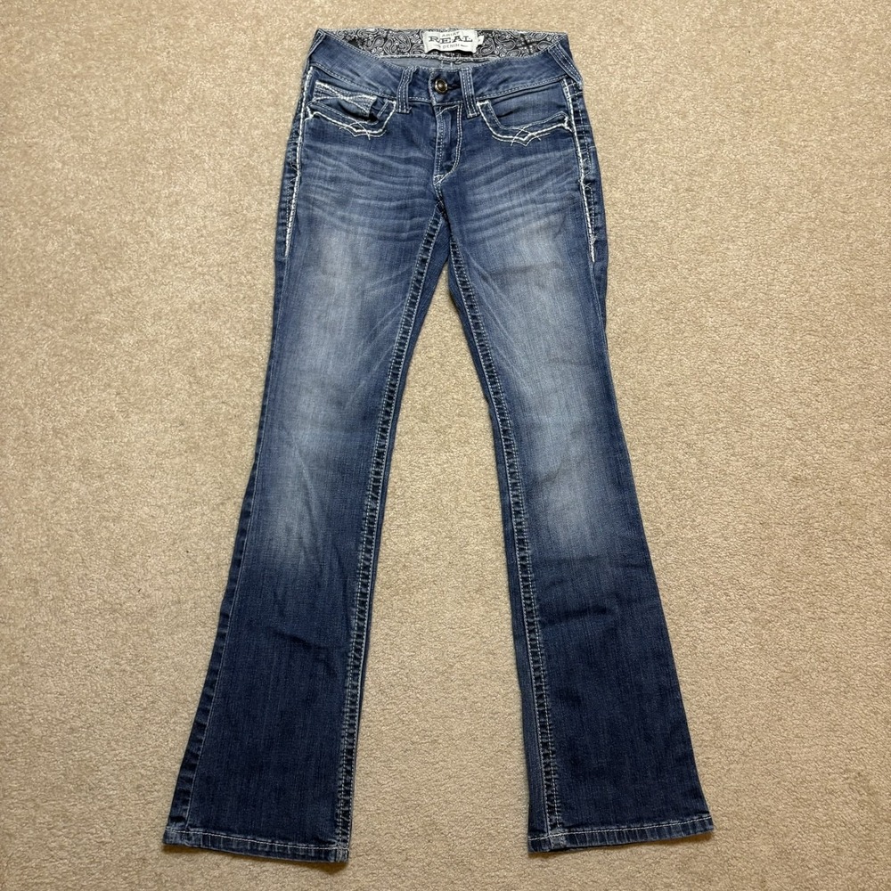 Ariat Real Denim Jeans Womens 26x32 Blue Mid Rise Bootcut Embroidered Western